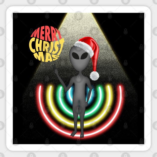 Alien in Santa Cap on Christmas | UFO Sighting | Merry Christmas Sticker by Cosmic Story Designer